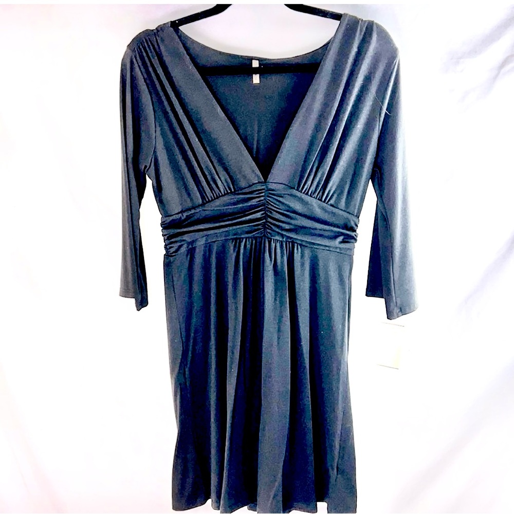 Nordstrom Rack r. tease Ruched Waist Black Dress 3/4 Sleeves M